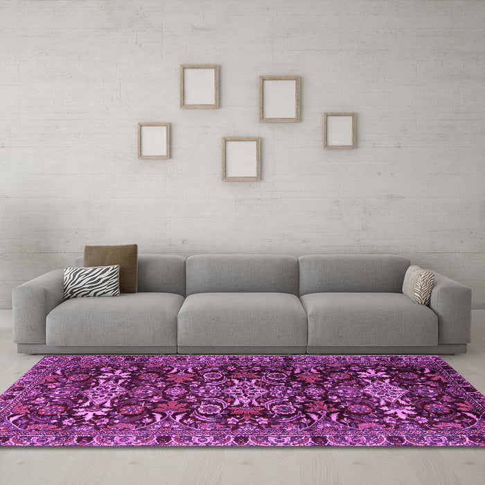 Machine Washable Persian Purple Traditional Area Rugs in a Living Room, wshtr2553pur