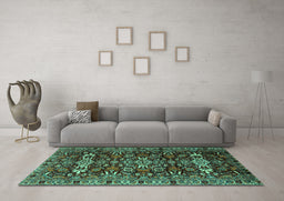 Machine Washable Persian Turquoise Traditional Area Rugs in a Living Room,, wshtr2553turq