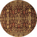 Round Machine Washable Persian Brown Traditional Rug, wshtr2553brn