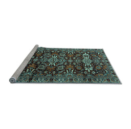 Sideview of Machine Washable Persian Light Blue Traditional Rug, wshtr2553lblu