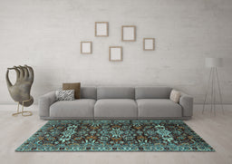Machine Washable Persian Light Blue Traditional Rug in a Living Room, wshtr2553lblu