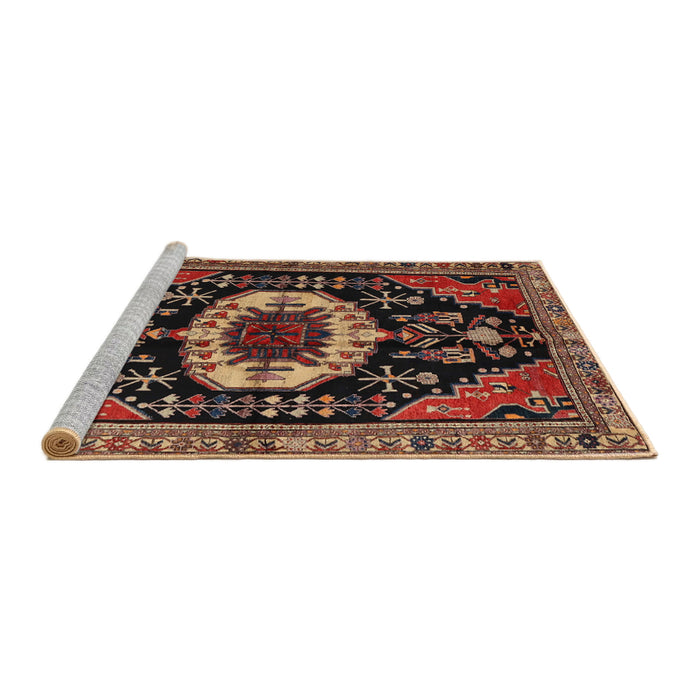Sideview of Machine Washable Traditional Orange Brown Rug, wshtr2554
