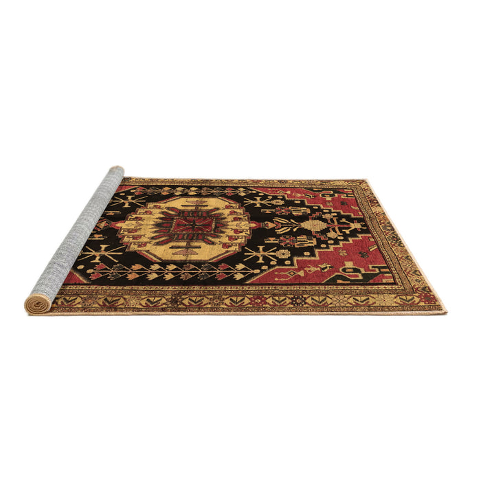 Sideview of Machine Washable Medallion Brown Traditional Rug, wshtr2554brn