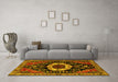 Machine Washable Medallion Yellow Traditional Rug in a Living Room, wshtr2554yw