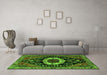 Machine Washable Medallion Green Traditional Area Rugs in a Living Room,, wshtr2554grn