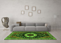 Machine Washable Medallion Green Traditional Rug, wshtr2554grn