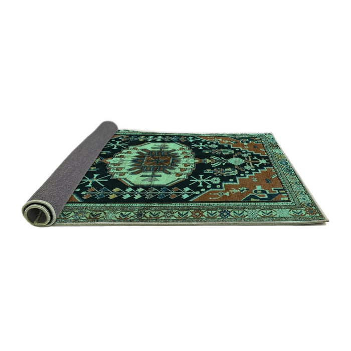 Sideview of Medallion Turquoise Traditional Rug, tr2554turq
