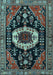 Machine Washable Medallion Light Blue Traditional Rug, wshtr2554lblu