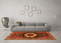 Machine Washable Medallion Orange Traditional Rug, wshtr2554org