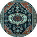 Round Medallion Light Blue Traditional Rug, tr2554lblu