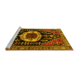 Sideview of Machine Washable Medallion Yellow Traditional Rug, wshtr2554yw