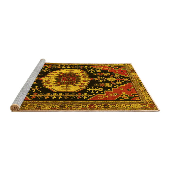 Sideview of Machine Washable Medallion Yellow Traditional Rug, wshtr2554yw