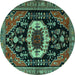 Round Machine Washable Medallion Turquoise Traditional Area Rugs, wshtr2554turq