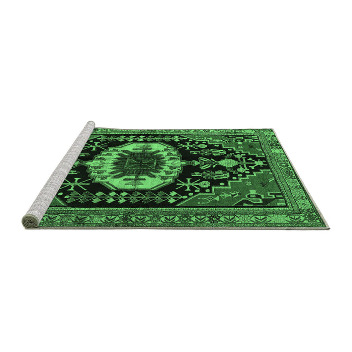 Sideview of Machine Washable Medallion Emerald Green Traditional Area Rugs, wshtr2554emgrn