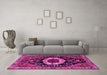 Machine Washable Medallion Pink Traditional Rug in a Living Room, wshtr2554pnk