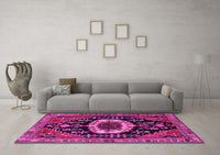 Machine Washable Medallion Pink Traditional Rug, wshtr2554pnk