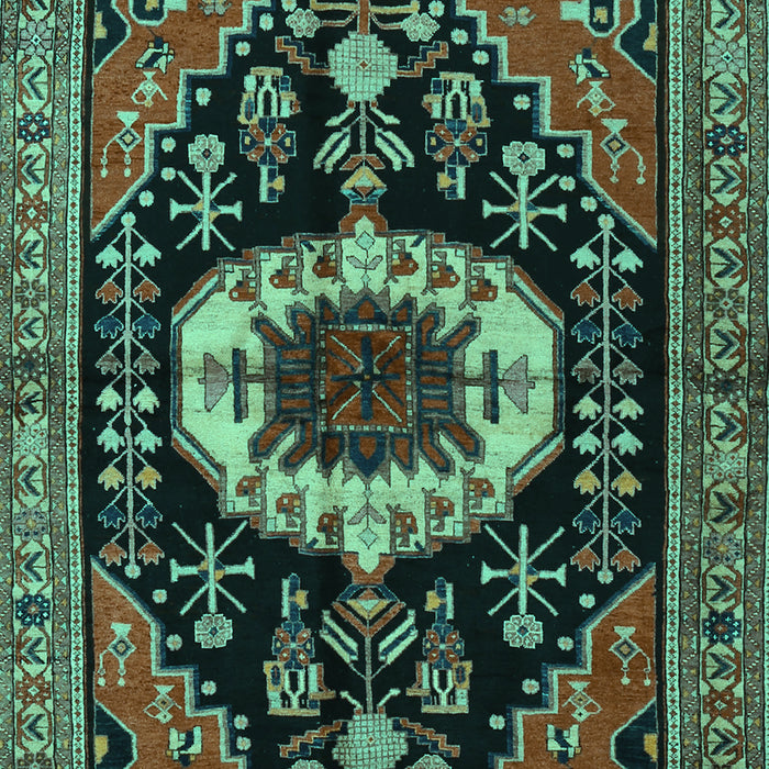 Machine Washable Medallion Turquoise Traditional Area Rugs, wshtr2554turq