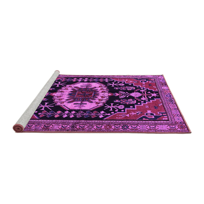 Sideview of Machine Washable Medallion Purple Traditional Area Rugs, wshtr2554pur