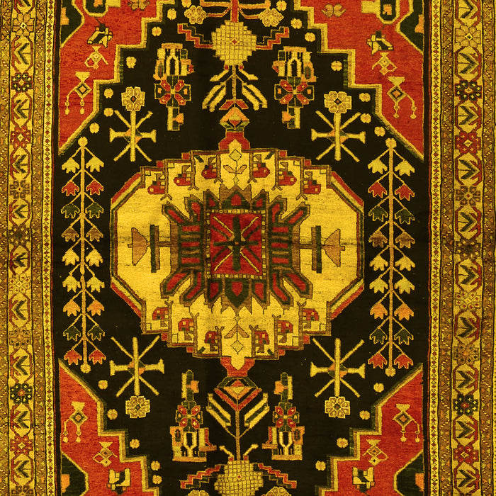 Machine Washable Medallion Yellow Traditional Rug, wshtr2554yw