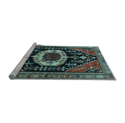 Sideview of Machine Washable Medallion Light Blue Traditional Rug, wshtr2554lblu