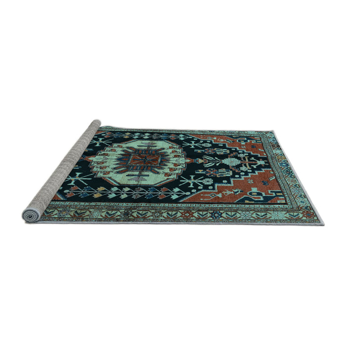 Sideview of Machine Washable Medallion Light Blue Traditional Rug, wshtr2554lblu