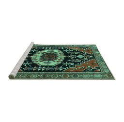 Sideview of Machine Washable Medallion Turquoise Traditional Area Rugs, wshtr2554turq
