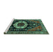 Sideview of Machine Washable Medallion Turquoise Traditional Area Rugs, wshtr2554turq