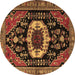 Round Machine Washable Medallion Brown Traditional Rug, wshtr2554brn