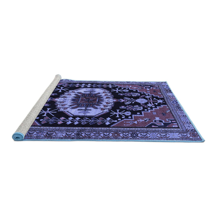 Sideview of Machine Washable Medallion Blue Traditional Rug, wshtr2554blu
