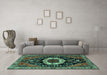 Machine Washable Medallion Turquoise Traditional Area Rugs in a Living Room,, wshtr2554turq