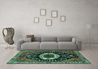 Machine Washable Medallion Turquoise Traditional Rug, wshtr2554turq