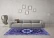 Machine Washable Medallion Blue Traditional Rug in a Living Room, wshtr2554blu