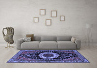 Machine Washable Medallion Blue Traditional Rug, wshtr2554blu