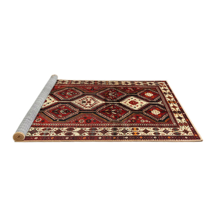 Sideview of Machine Washable Traditional Orange Brown Rug, wshtr2555