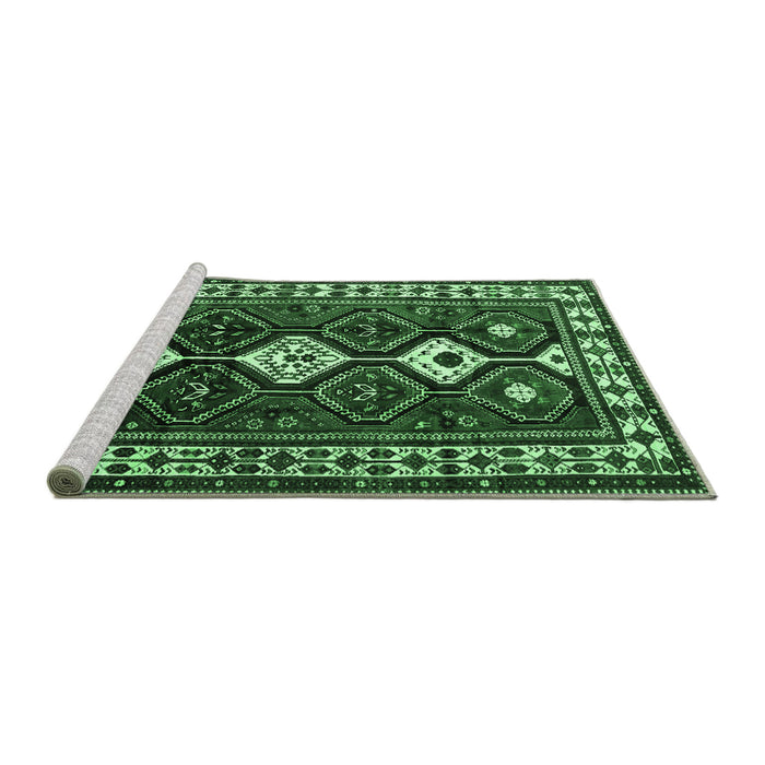 Sideview of Machine Washable Persian Emerald Green Traditional Area Rugs, wshtr2555emgrn