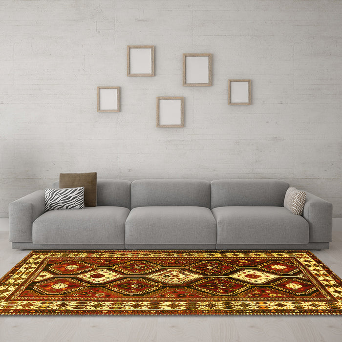 Machine Washable Persian Yellow Traditional Rug in a Living Room, wshtr2555yw