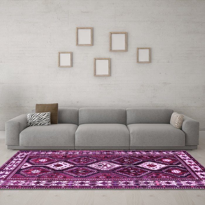 Machine Washable Persian Purple Traditional Area Rugs in a Living Room, wshtr2555pur