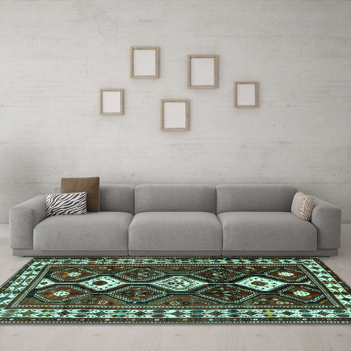 Machine Washable Persian Turquoise Traditional Area Rugs in a Living Room,, wshtr2555turq