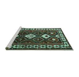 Sideview of Machine Washable Persian Turquoise Traditional Area Rugs, wshtr2555turq