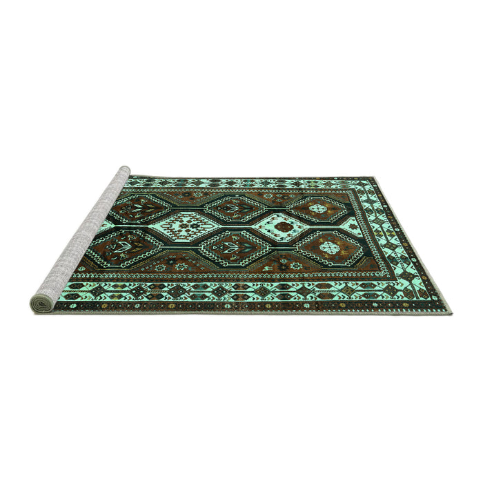 Sideview of Machine Washable Persian Turquoise Traditional Area Rugs, wshtr2555turq