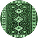 Round Machine Washable Persian Emerald Green Traditional Area Rugs, wshtr2555emgrn