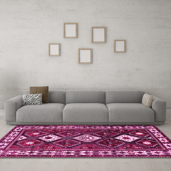 Machine Washable Persian Pink Traditional Rug in a Living Room, wshtr2555pnk