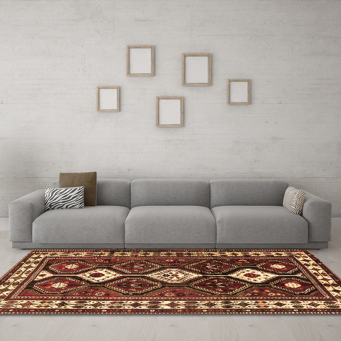 Machine Washable Persian Brown Traditional Rug in a Living Room,, wshtr2555brn