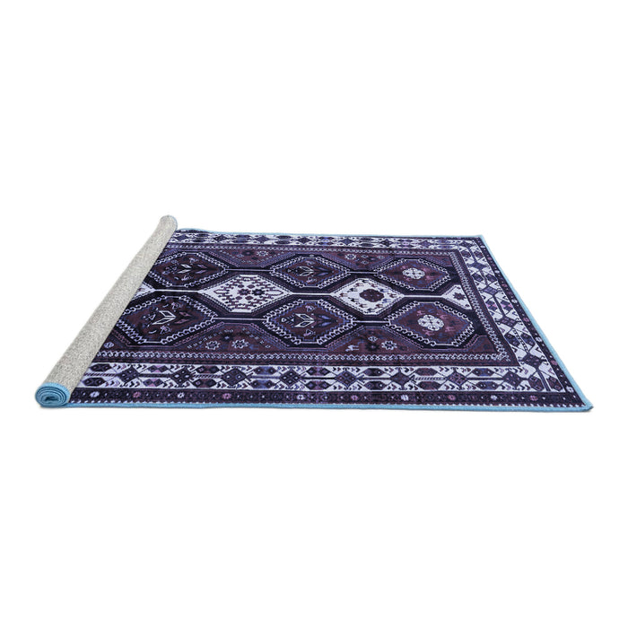 Sideview of Machine Washable Persian Blue Traditional Rug, wshtr2555blu