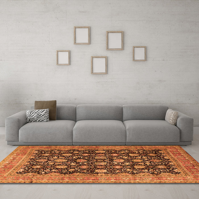 Machine Washable Persian Orange Traditional Area Rugs in a Living Room, wshtr2556org