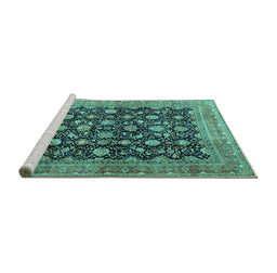 Sideview of Machine Washable Persian Turquoise Traditional Area Rugs, wshtr2556turq