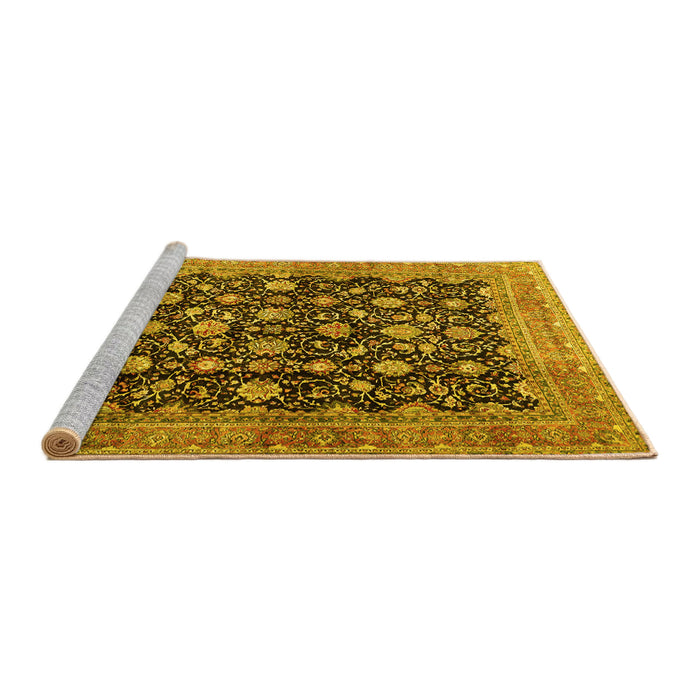 Sideview of Machine Washable Persian Yellow Traditional Rug, wshtr2556yw