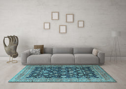 Machine Washable Persian Light Blue Traditional Rug in a Living Room, wshtr2556lblu