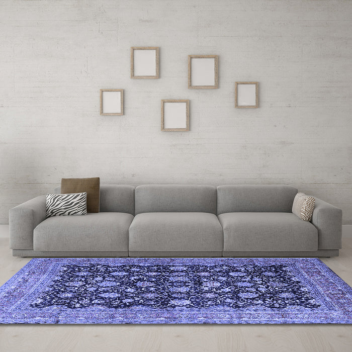 Machine Washable Persian Blue Traditional Rug in a Living Room, wshtr2556blu