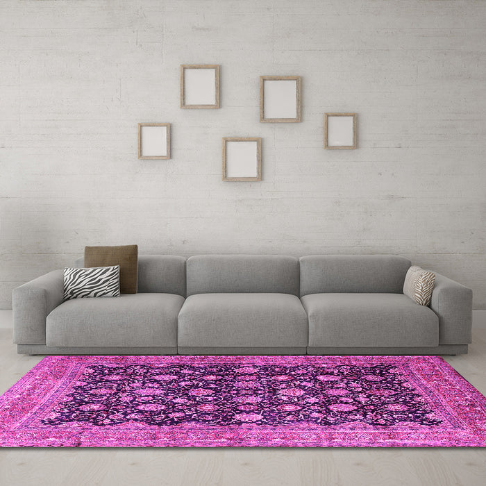 Machine Washable Persian Pink Traditional Rug in a Living Room, wshtr2556pnk